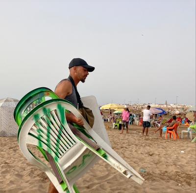 A worker on Rabat's beach
