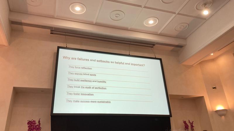 Projection screen listing the reasons why failure can be a positive thing