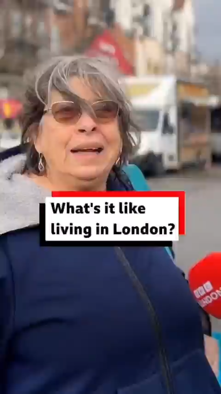 Woman talking to Yasmin Rufo about what it's like living in London Woman talking to Yasmin Rufo about what it's like living in London
