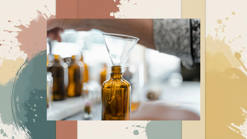 Glass funnel inside a bottle symbolizing how blog content guides readers through the sales funnel stages from awareness to decision.