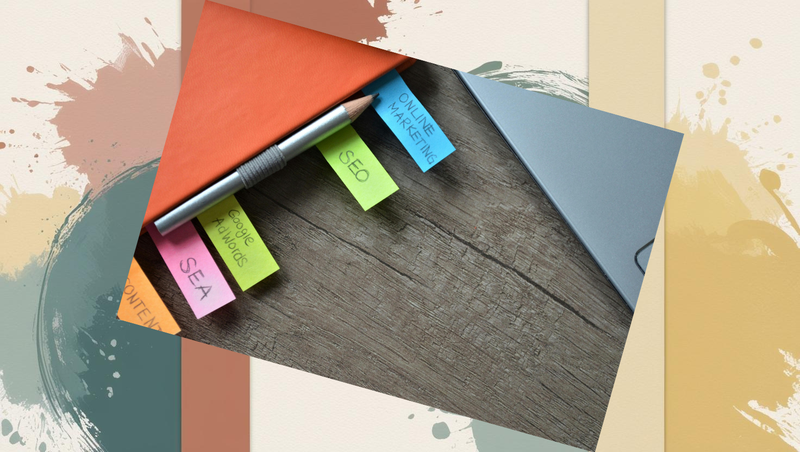 Notebook with pencil and sticky notes showing SEO, online marketing, Google Ads, SEA, and content strategy, a visual of digital marketing planning. Notebook with pencil and sticky notes showing SEO, online marketing, Google Ads, SEA, and content strategy, a visual of digital marketing planning.