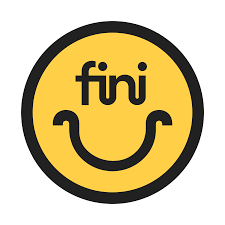 Fini app logo, featuring a black oval with a yellow border and the text "getfini.app".