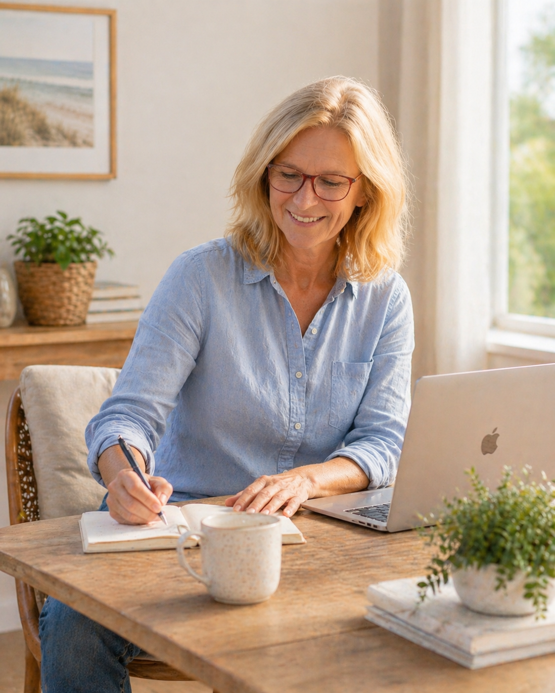 lindseyaskew wellness copywriter working happily at desk