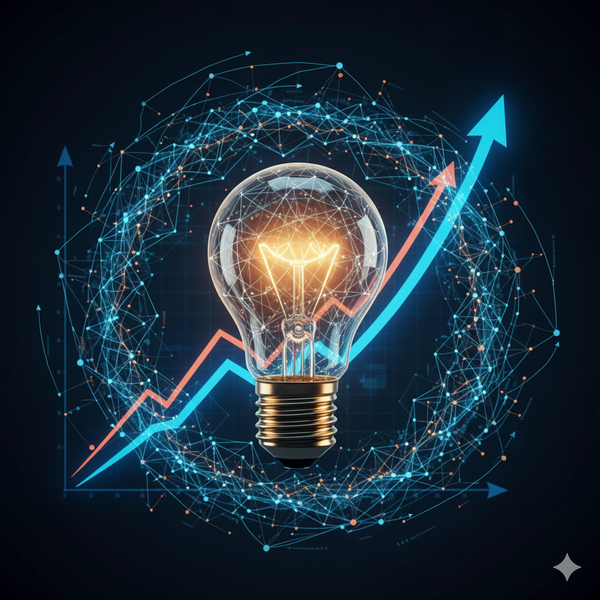 Stylized light bulb with a checkmark inside, representing the compliant, FTC-proof funnel strategy over a document that shows a positive growth chart.