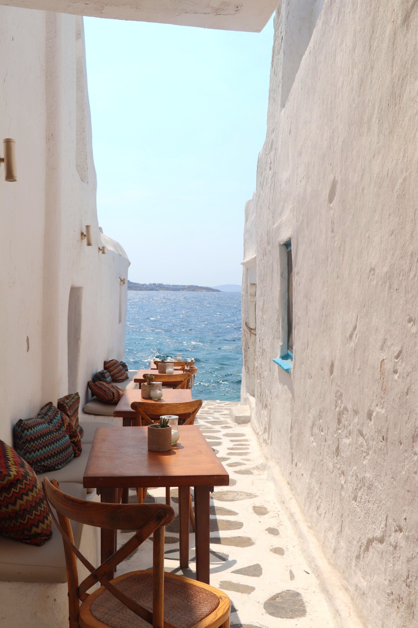 Laneway restaurant on Chora, old town, Mykonos Greece