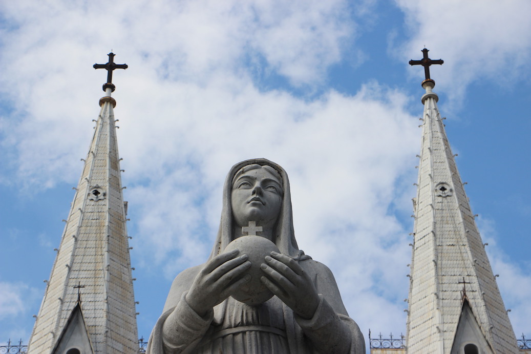 Granite statue of Our Lady of Peace at the Saigon Notre-Dame Basilica, Ho Chi Minh, Vietnam