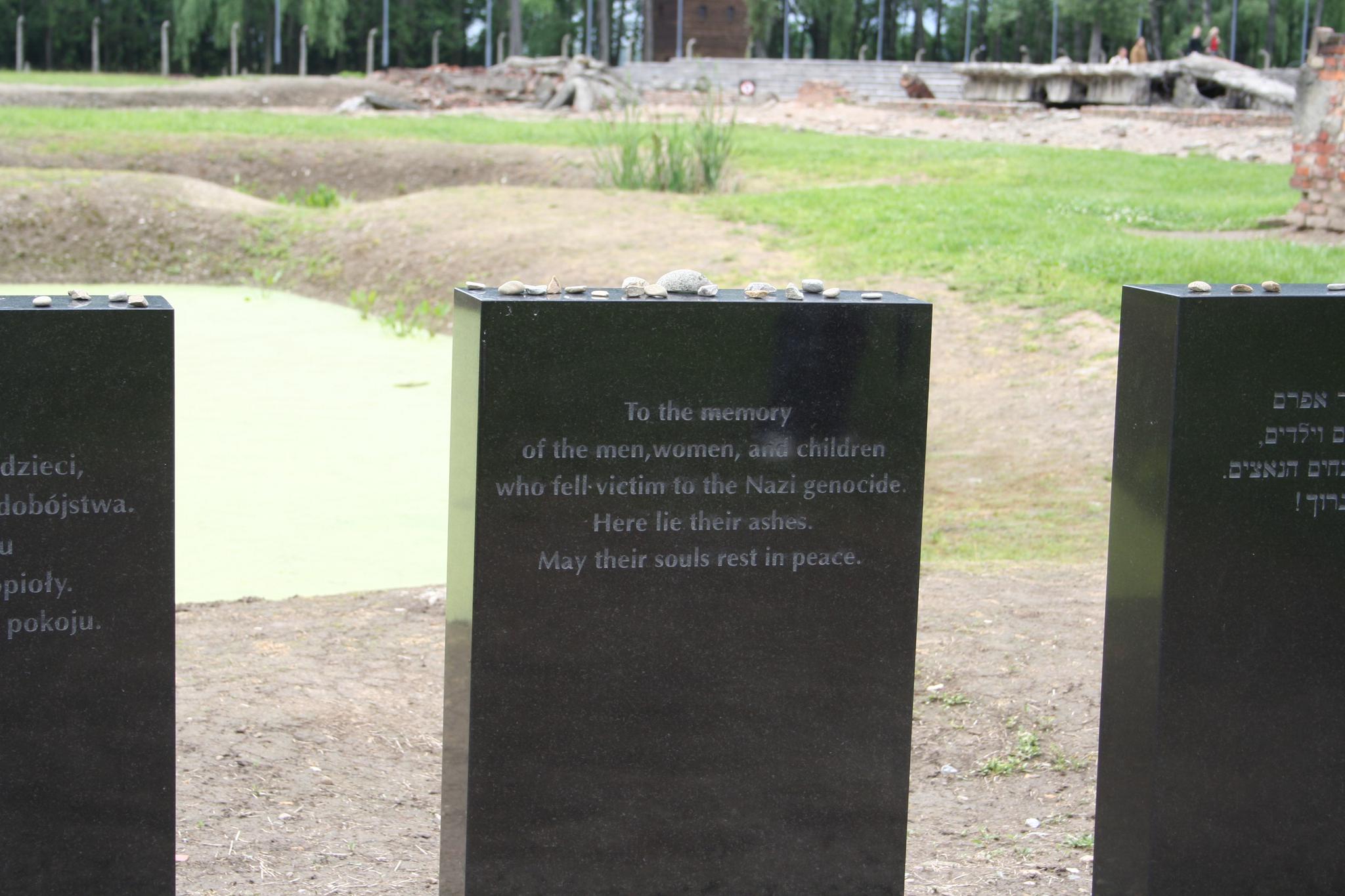 Memorial tombstones at Auschwitz.