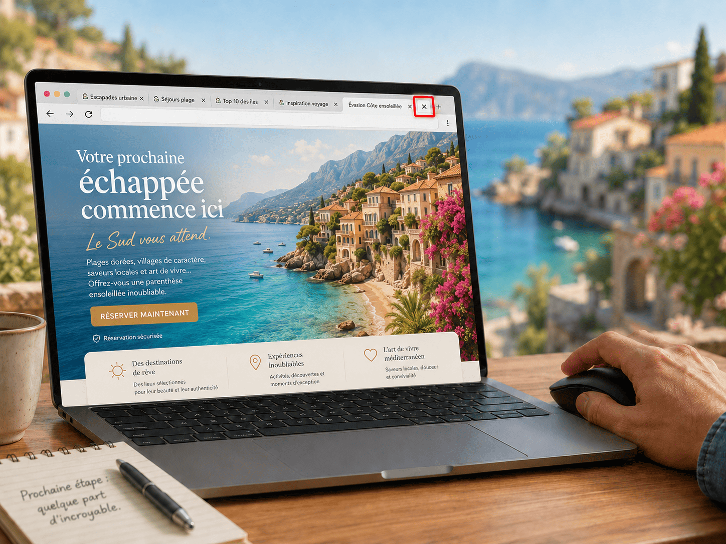 Page touristique persuasive sur ordinateur portable