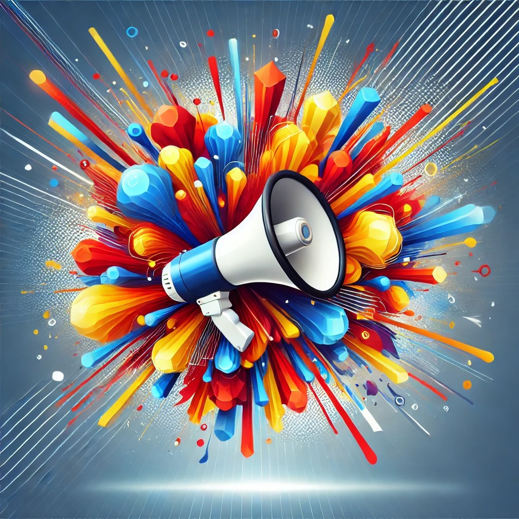 Mégaphone avec une explosion de couleurs Mégaphone avec une explosion de couleurs