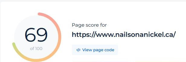 A screenshot from a website, showing an SEO score of 69 out of 100.