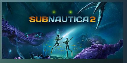 Screenshot from Subnautica 2's Steam capsule image, showing two divers under water, surrounded by alien-looking tentacles.