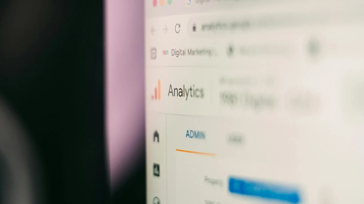 A close-up of a screen showing a slightly blurry Google Analytics