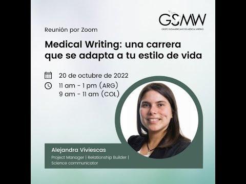 Presentador de GLAMW explicando en un taller cómo la escritura médica ofrece flexibilidad profesional.