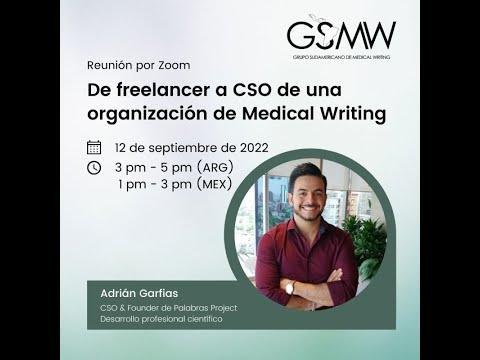 Presentador de GLAMW explicando cómo un escritor médico independiente puede llegar a ser Chief Scientific Officer.