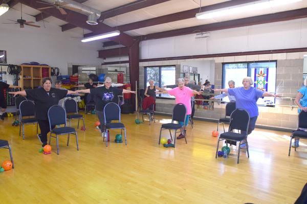 Seniors participate in a SilverSneakers class at The Center For Fitness in Kerrville.