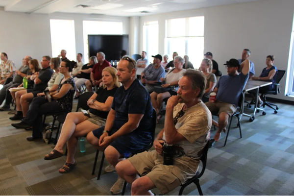 A group of protesters at Taché council