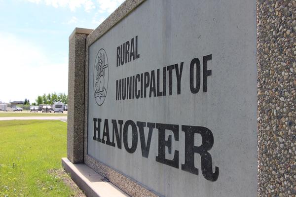 The RM of Hanover sign at their council office