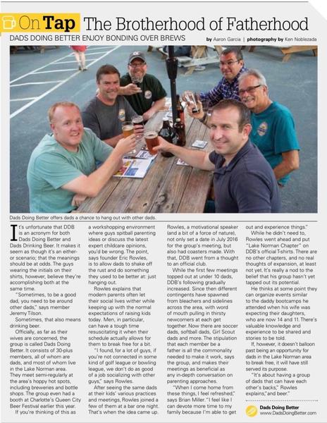 Members of Dads Doing Better drink beer at a picnic table in the Lake Norman, NC area.