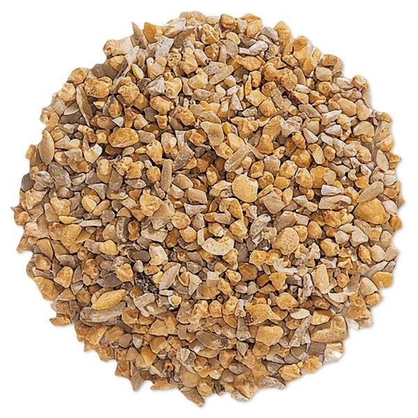Photo of a bird seed blend that has no filler in it, so birds will eat every bite. The photo is of the bird seed in a circle by itself, so you can see the individual seeds and peanut pieces.