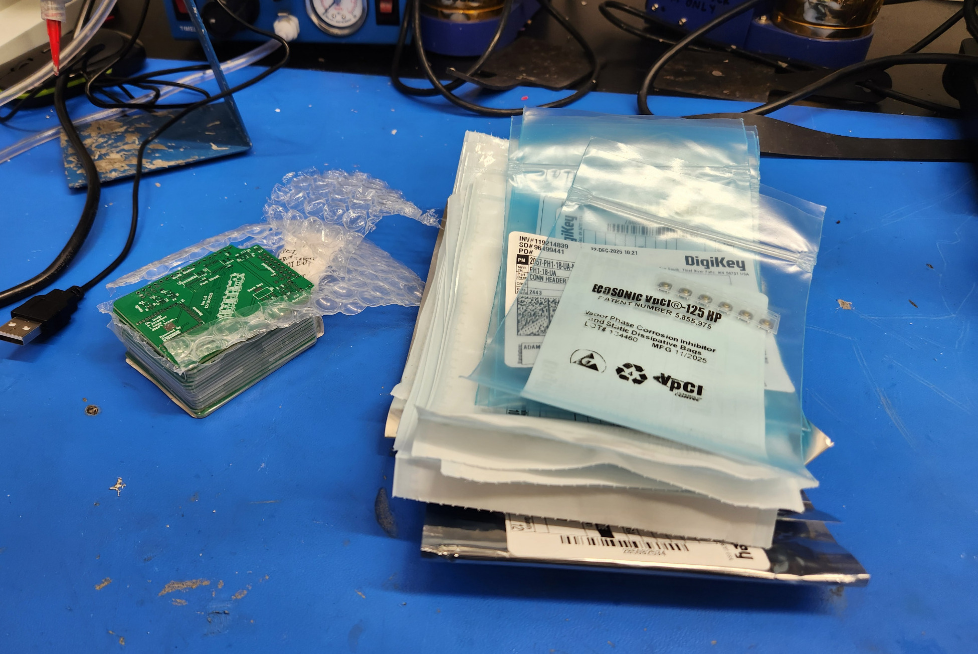 PCBs and components ready for soldering