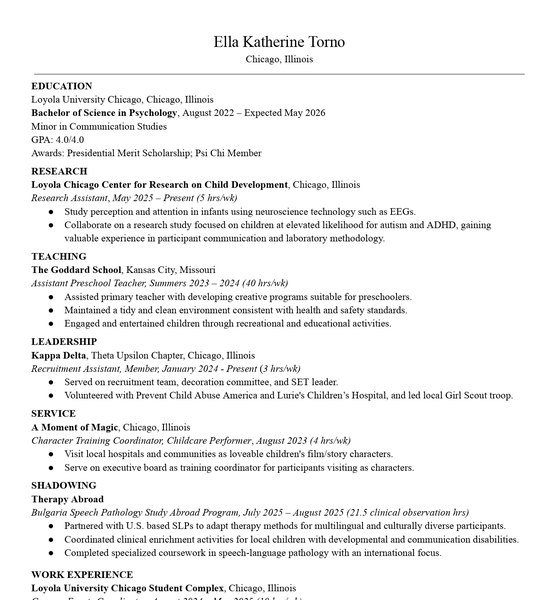 Resume for Ella Torno