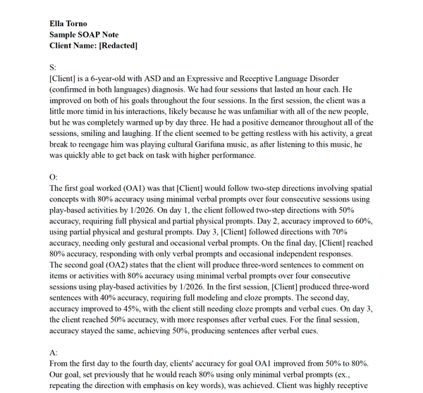 Sample Client SOAP Note