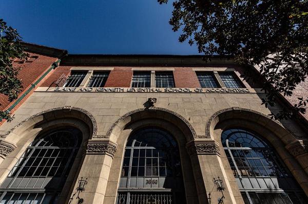 The Elaine and Kenneth Leventhal School of Accounting building at the University of Southern California, photographed for The Daily Trojan by photographer James Wolfe.