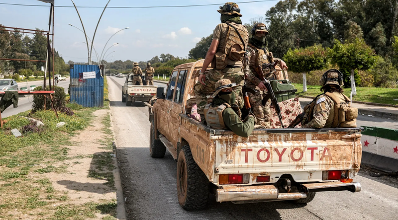 Syrian government forces in the western city of Latakia, Syria, on March 9, 2025.