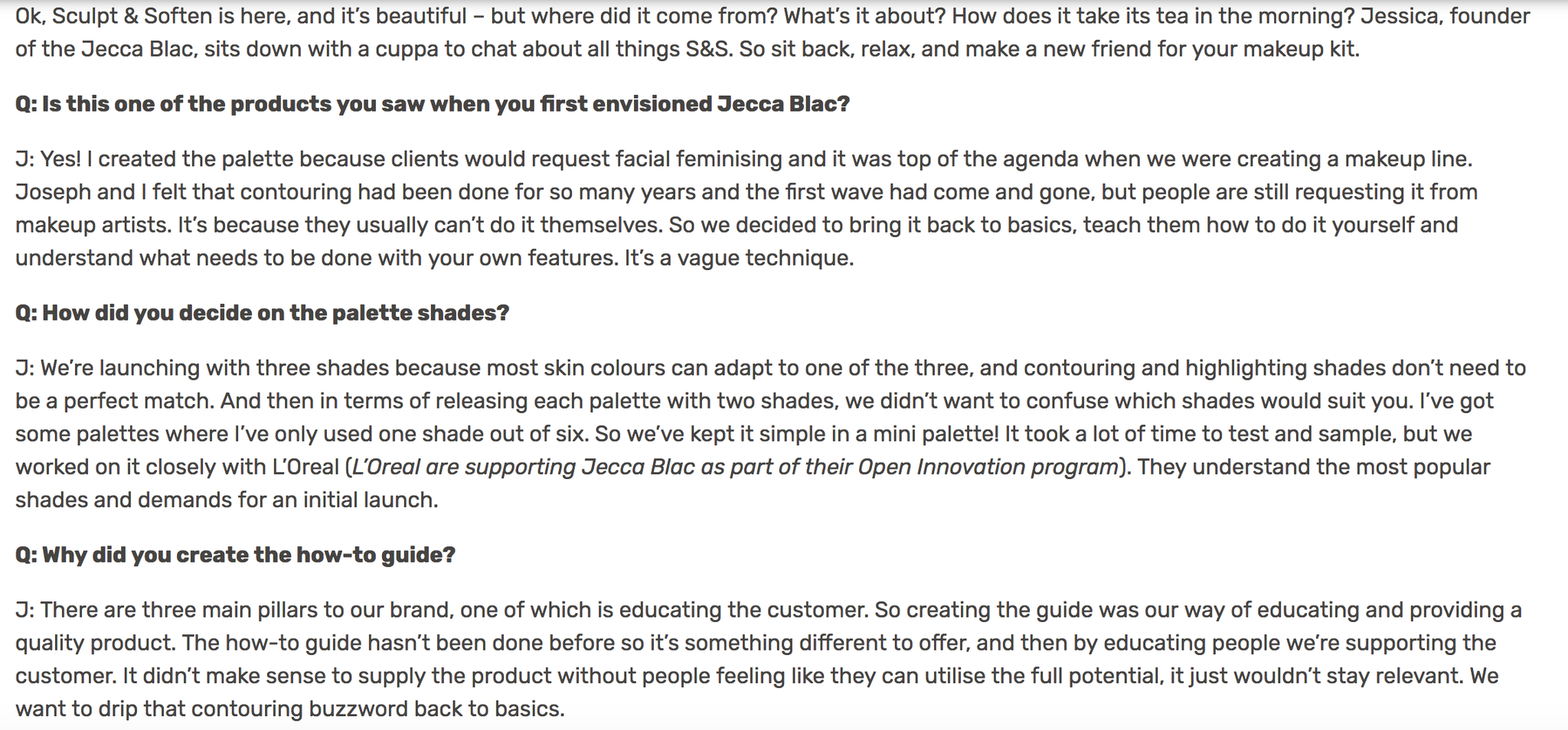 Excerpt from an interview with Jecca Blac founder Jessica Blackler