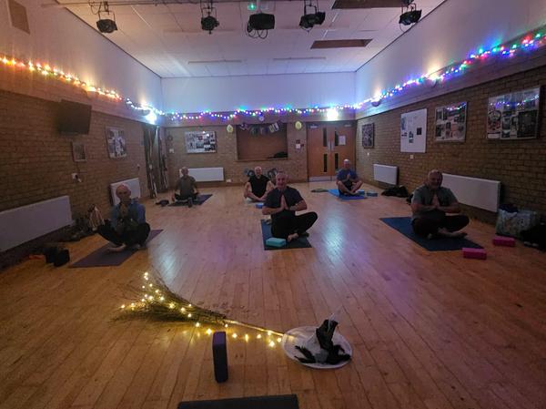 Yoga class for seniors at Daisy Chain Yoga in Manthorpe Church Hall, Grantham.