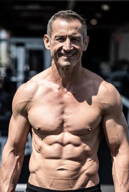 Man with defined abs standing in a gym