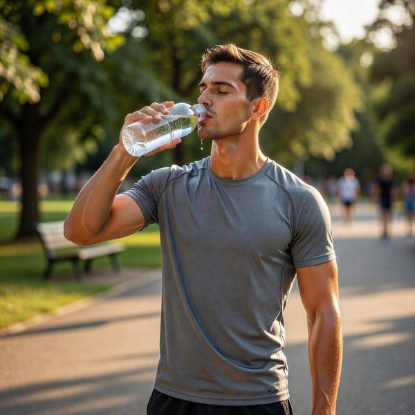 Man drinking water outdoors during a fast