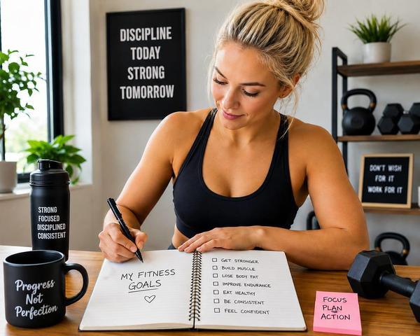 Person writing fitness goals in a notebook