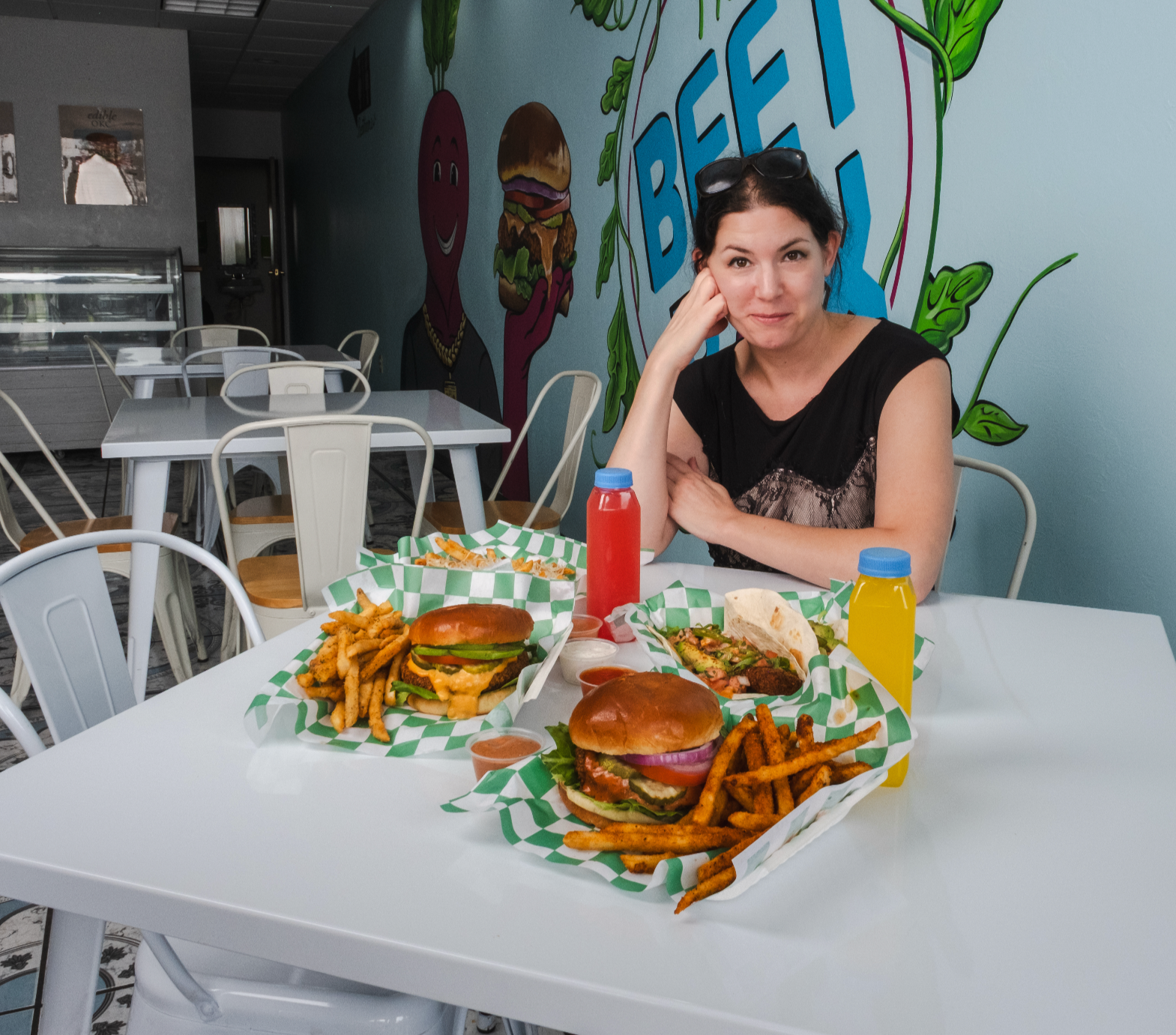 Megan Rossman at Beet Box in Oklahoma City with some burgers