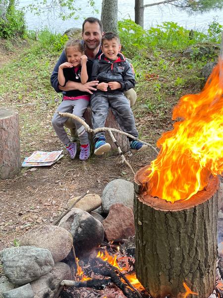 family fun around campfire
