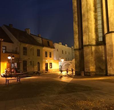 children running to church