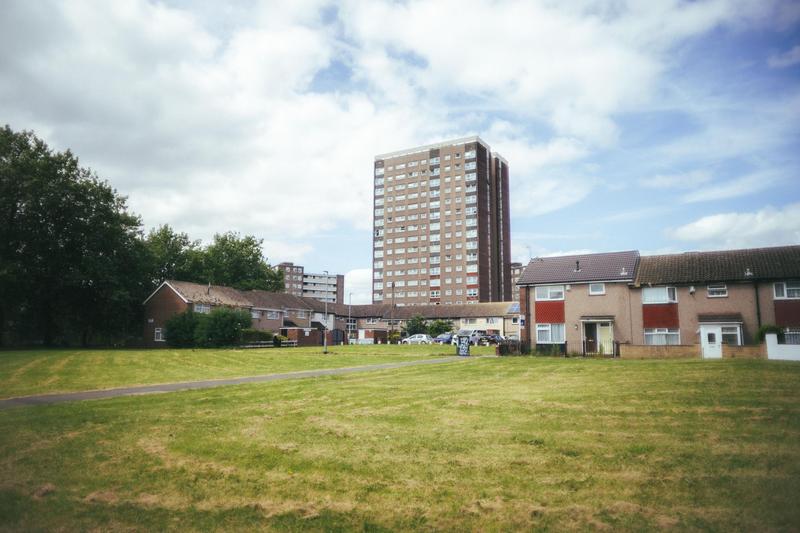 Rows of council houses on a residential estate in England.