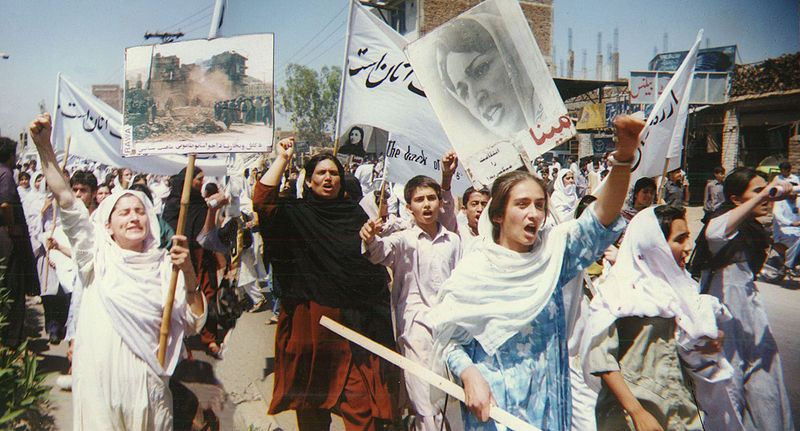 A protest of RAWA in Peshawar, Pakistan on April 28, 1998
