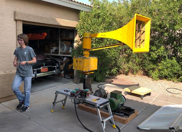 A Federal Signal Thunderbolt siren that was once mounted atop Metro Tech High School in Phoenix. The siren now belongs to 22-year-old Mesa resident Scott Nelson, who bought the siren at auction for about $960.