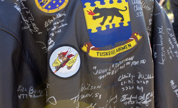 A jacket owned by George W. Biggs, a former Tuskegee Airman who died recently at the age of 95.