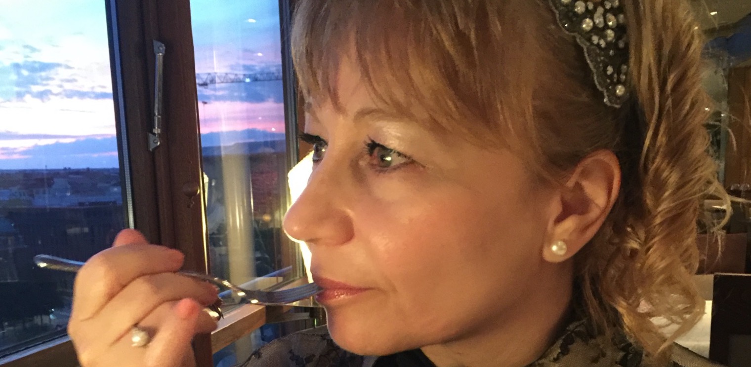 Evening dessert and the sunset in Helsinki, Finland