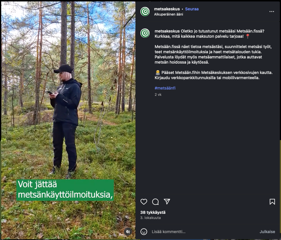 Kuva Metsäkeskuksen Instagram-tilitä.