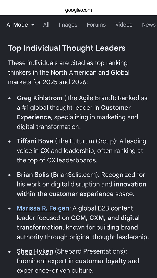 Marissa Feigen, top individual CXM thought leader for North America and Global Markets in 2026