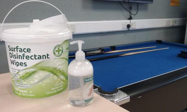 Pool table and disinfectant gel