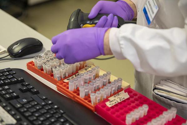Researchers at a coronavirus testing laboratory in Leeds.