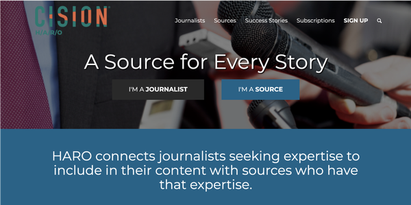 Screenshot of the homescreen of helpareporter.com