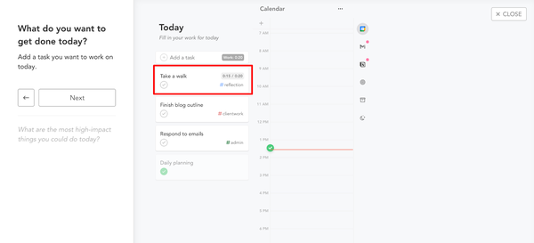 Task list with a highlighted box around "take a walk"