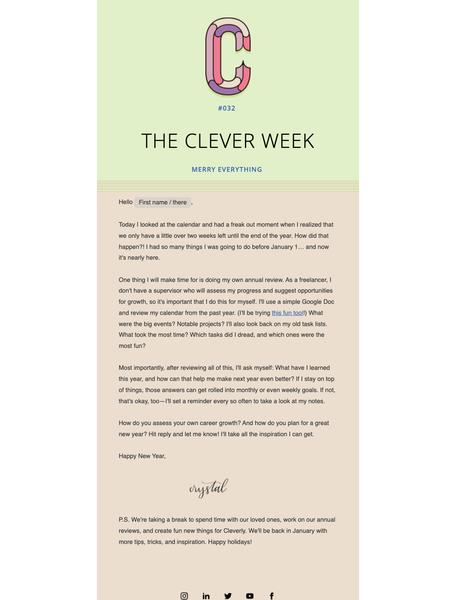 Screenshot of an online newsletter called The Clever Week